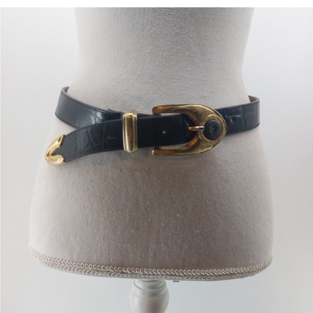 Streets Ahead Black Leather Belt with Gold Buckle